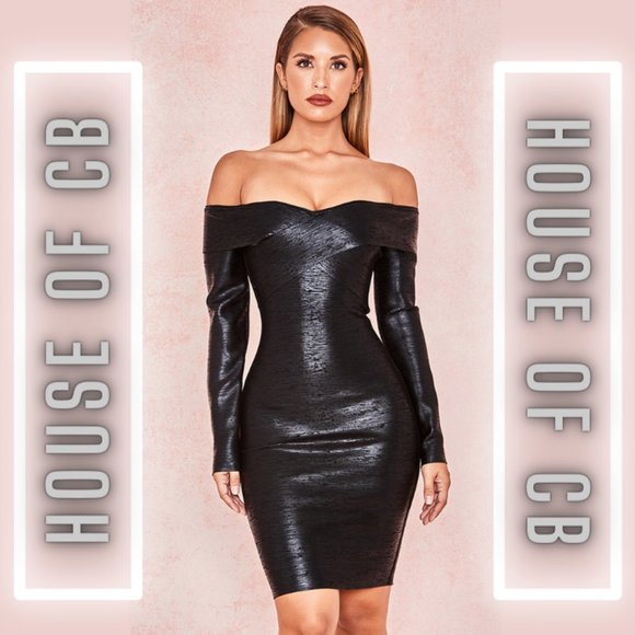 House of CB Dresses & Skirts - NWT 😍 House of CB 'Aziza' Black Bandage Off Shoulder Dress (small)